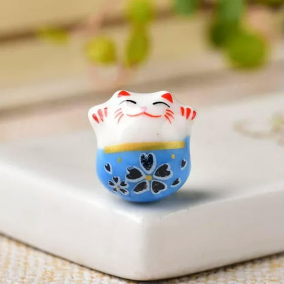 U8MO 5pcs 14mm Fortune Cat Claws Loose Ceramic Porcelain Beads for Jewelry Making-Lake Blue-Cross Hole