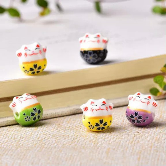 U8MO 5pcs 14mm Fortune Claws Cat Loose Ceramic Porcelain Beads for Jewelry Making-Thorough Hole-Random Mixed
