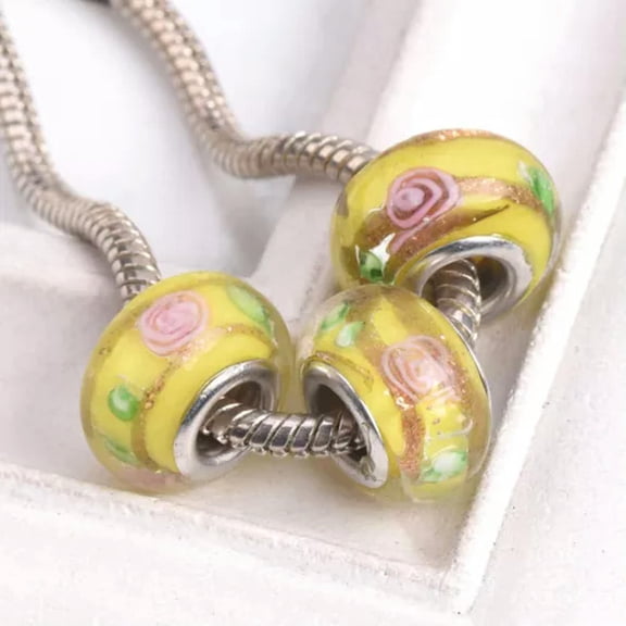 U8MO 5pcs 14x9mm Murano Lampwork Glass Handmade European Charms Big Hole Beads DIY-108# Yellow