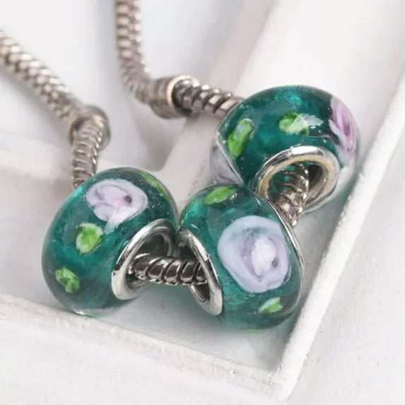 U8MO 5pcs 14x9mm Murano Lampwork Glass Handmade European Charms Big Hole Beads DIY-22# Peacock Green