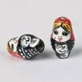 thumbnail image 1 of U8MO 5pcs 22x13mm Oval Matryoshka Russian Doll Shape Ceramic Porcelain Loose Beads-Red Black, 1 of 4