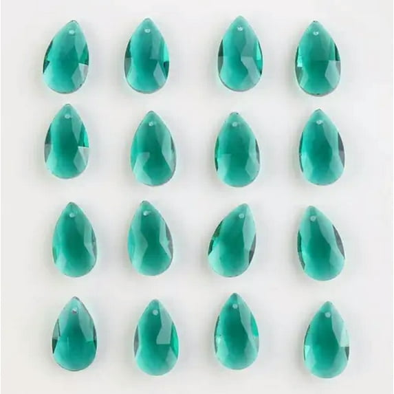 U8MO 5pcs 22x13mm Teardrop Faceted Crystal Glass Loose Dangle Drop Pendants Beads-Peacock Green