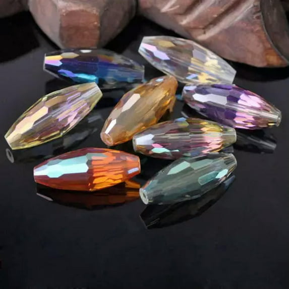 U8MO 5pcs 32x13mm Big Rugby Oval Faceted Crystal Glass Loose Beads for Jewelry Making-Random Mixed