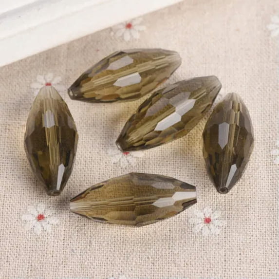 U8MO 5pcs 36x16mm Big Rugby Oval Faceted Crystal Glass Charm Loose Beads For Jewelry-Gray(Lt Brown)