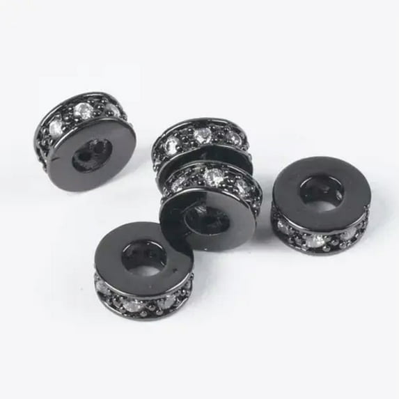 U8MO 5pcs 7.5mm Rondelle Rose Gold Silver Charms Crystal & Copper Metal Loose Beads-Black