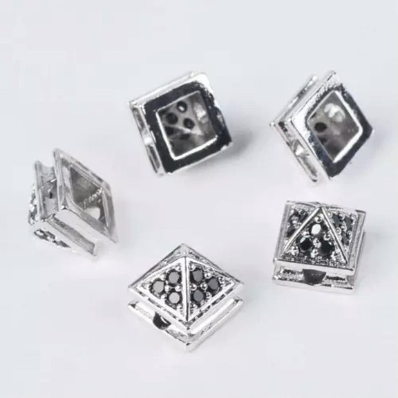 U8MO 5pcs 8.5mm Pyramid Shape Rose Gold Silver Crystal & Copper Metal Loose Beads-Silver