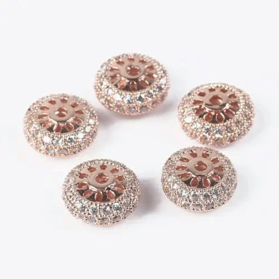 U8MO 5pcs 9x5mm Rondelle Rose Gold Silver Charms Crystal & Copper Metal Loose Beads-Rose Gold