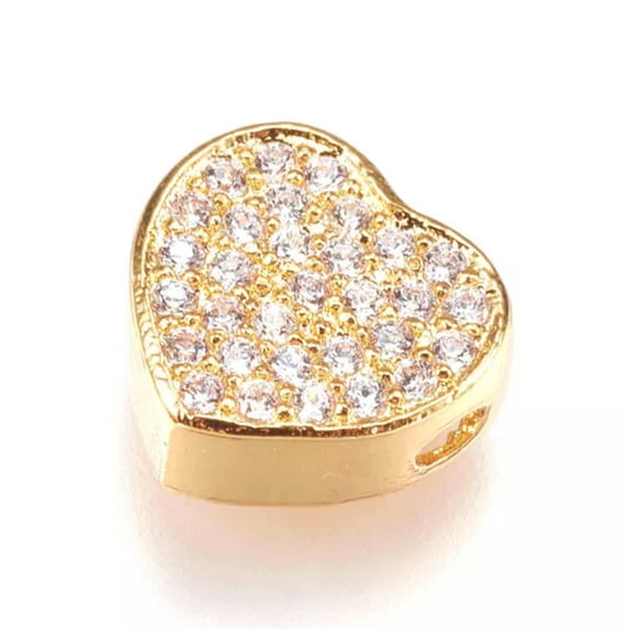 U8MO 5pcs Brass Micro Pave Cubic Zirconia Heart Beads Spacer Craft Beading 9x9.5mm-Gold