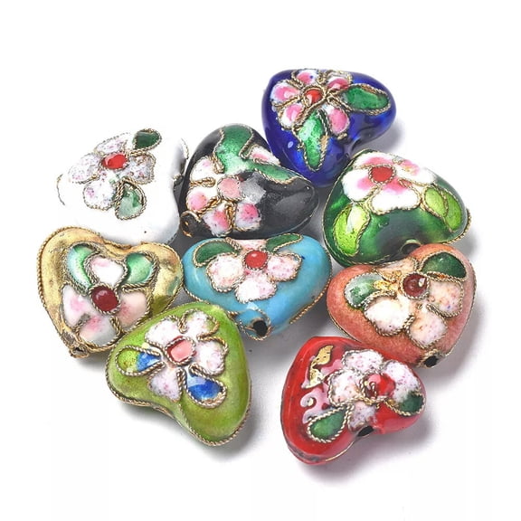 U8MO 5pcs Colorful Handmade Cloisonne Heart Beads Loose Spacer Crafting 13~14x16mm