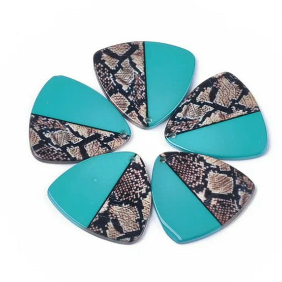 U8MO 5pcs Colorful Resin Triangle Pendants Smooth Charms Jewelry Craft Making 45~46mm-DarkTurquoise