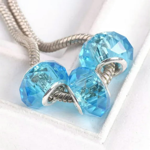 U8MO 5pcs Faceted 14mm Lampwork Glass Handmade European Charm Big Hole Beads-Lake Blue