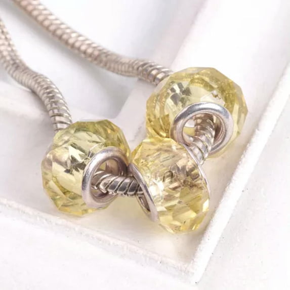 U8MO 5pcs Faceted 14mm Lampwork Glass Handmade European Charm Big Hole Beads-Light Yellow