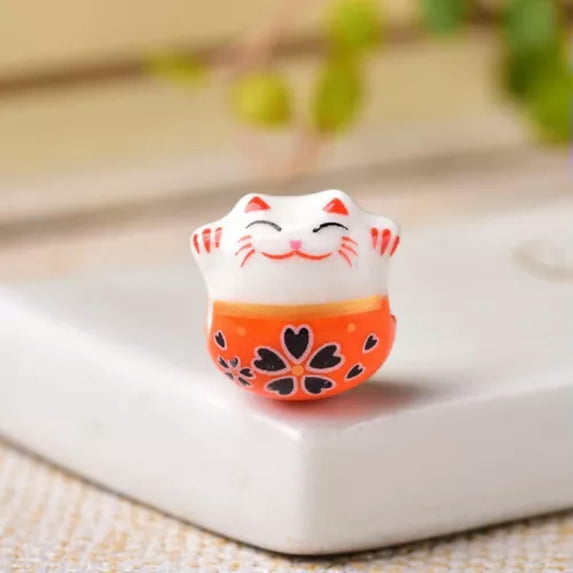 U8MO 5pcs Fortune Cat Raise Claws 14mm Loose Ceramic Beads for Jewelry Making-Orange-Cross Hole