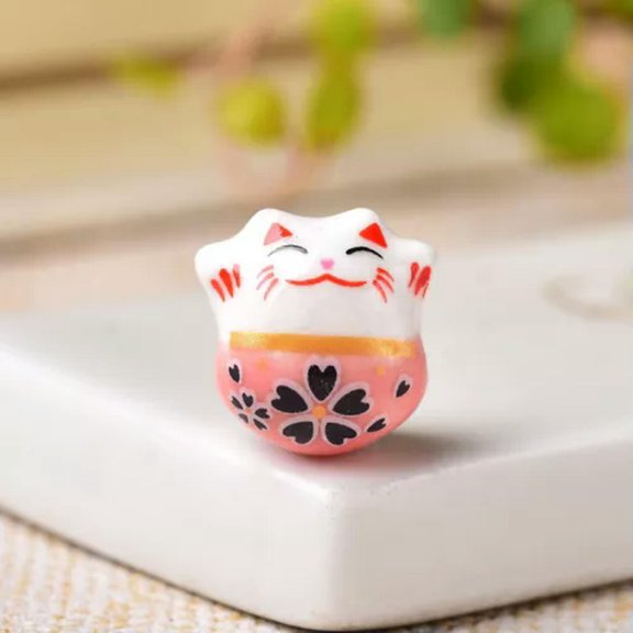 U8MO 5pcs Fortune Cat Raise Claws 14mm Loose Ceramic Beads for Jewelry Making-Pink-Cross Hole