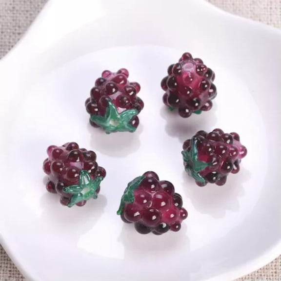 U8MO 5pcs Grape Shape 14x12mm Handmade Lampwork Glass Loose Beads For Jewelry Making-Purple