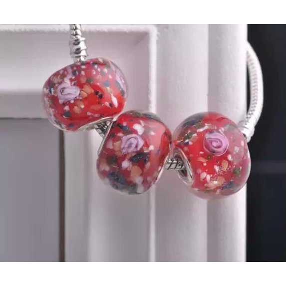 U8MO 5pcs Lampwork Glass Murano Loose Big Hole Beads For European Charms Bracelets-Red