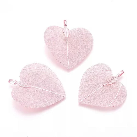 U8MO 5pcs Natural Brass Big Filigree Leaf Heart Pendants Metal Charms Craft 45~48mm-Pink
