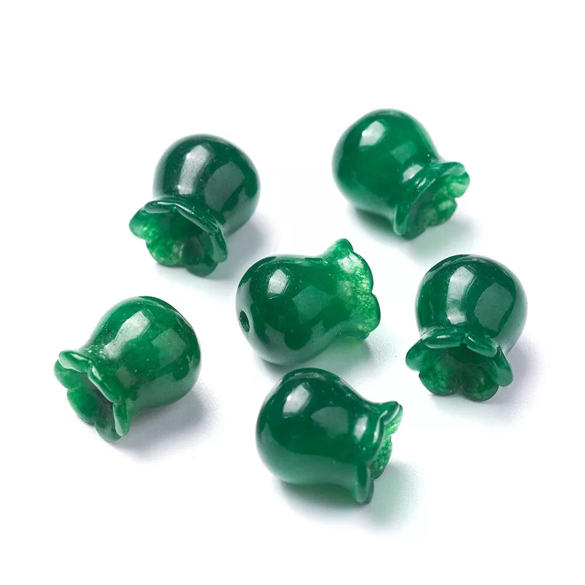 U8MO 5pcs Natural Burmese Jadeite Jade Flower Beads Mini Craft Spacer Beading 10x9mm