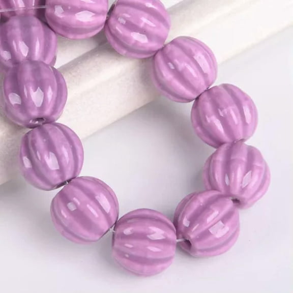 U8MO 5pcs Pumpkin Shape 12mm~13mm Handmade Glazed Ceramic Porcelain Loose Beads-Deep Purple