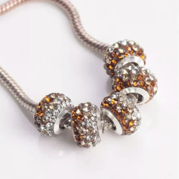 U8MO 5pcs Rhinestones Rondelle 7x11mm European Charm Big Hold Beads For DIY Bracelet-Brown