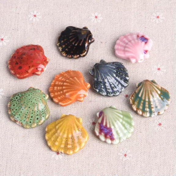 U8MO 5pcs Scallop Shape 30x28mm Fancy Flamed Glazed Ceramic Porcelain Loose Beads-Random Mixed