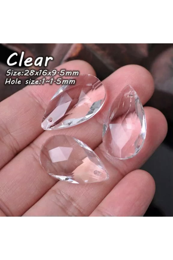 5pcs Teardrop 22/28/38mm Faceted Crystal Glass Chandelier Prism Pendant Beads-28x16mm Clear
