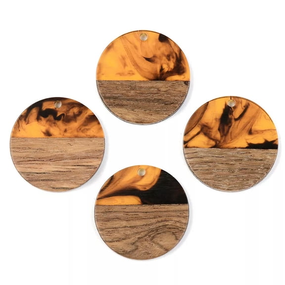 U8MO 5pcs Walnut Wood Flat Round Pendants Resin Mini Charms DIY Earring Craft 28x3mm