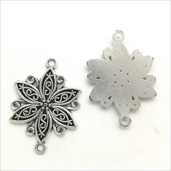 U8MO 6/20X flower connector antique silver charms pendants for jewelry Making 40*28mm-20pcs