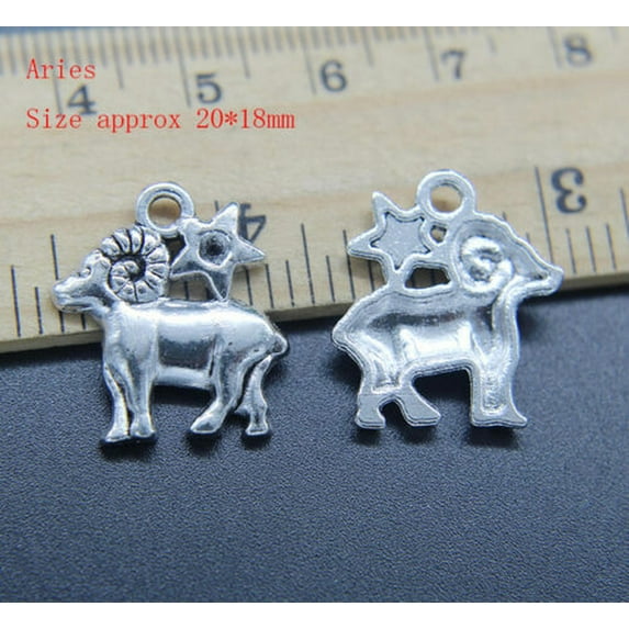 U8MO 6~48pcs Retro 12 Constellation Alloy Charms Pendants Jewelry DIY -Aries - 6pcs