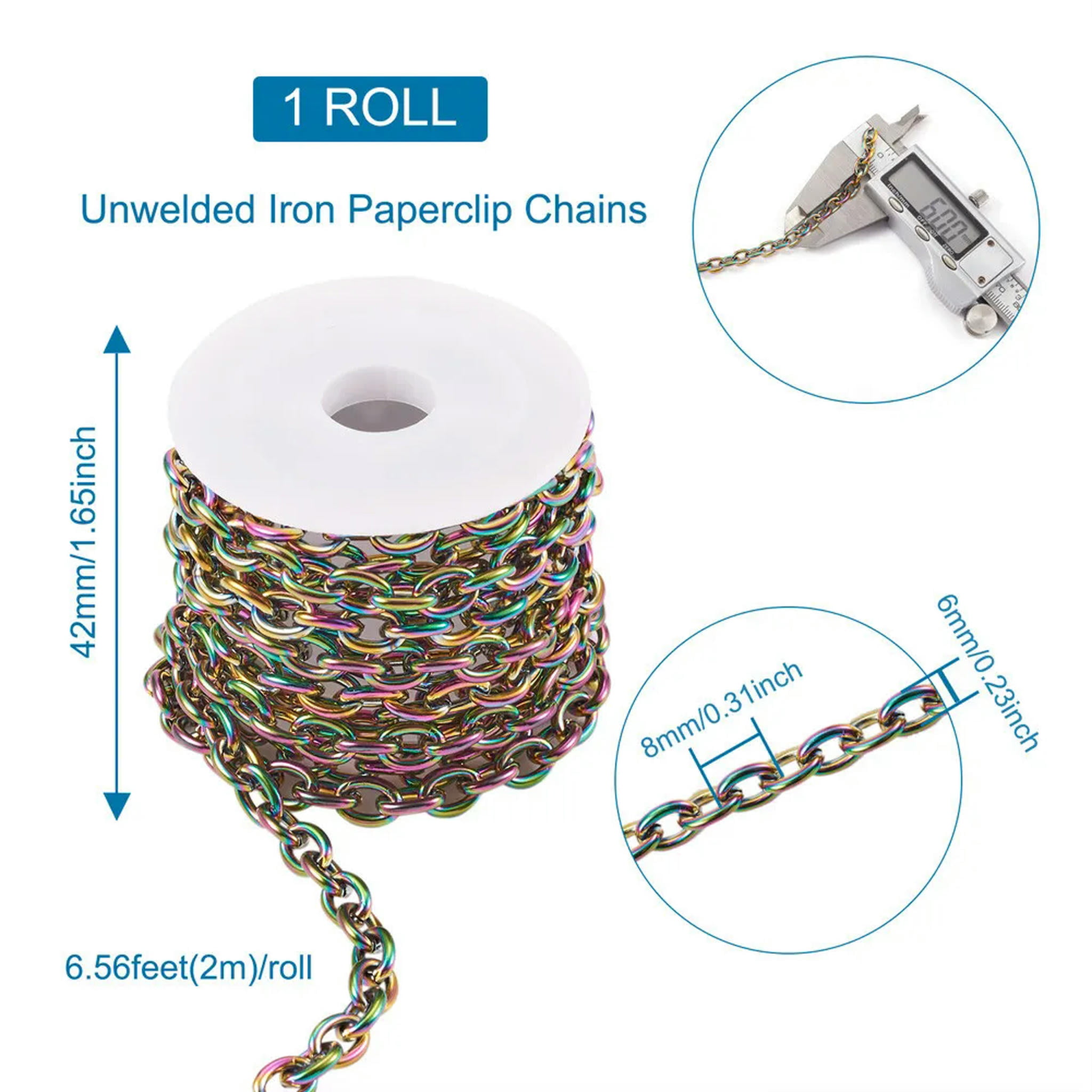 FASHEWELRY Rainbow Stainless Steel Chain | 16.4 Ft Multicolor Curb Link Chain | 10.8x5.7x2.5mm For Jewelry Making 5 thumbnail image