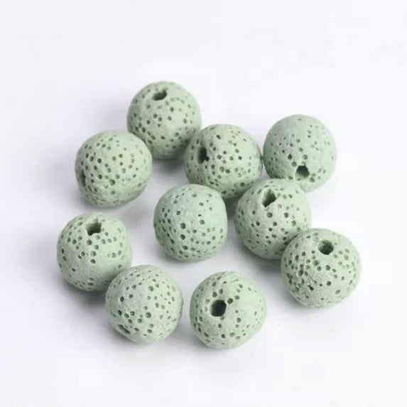 U8MO 6/8/10/12/14/16mm Volcano Lava Stone Round Loose Spacer Beads Jewelry Findings-Light Green-16mm (10pcs)