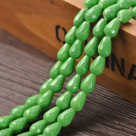 U8MO 6/8/10mm Teardrop Faceted Coated Opaque Glass Loose Beads lot for Jewelry Making-Green-8x6mm (50pcs)