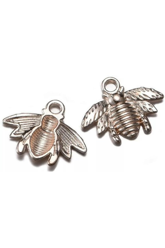 6 Bee Charms Pendants Bumblebee Charms Rose Champagne Gold Charms Set Insect