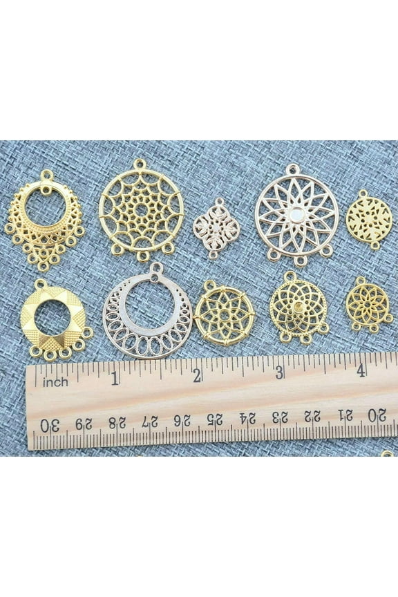 6 Chandelier Earring Findings Gold Kc Gold Tone Link Pendants Drops Assorted Lot