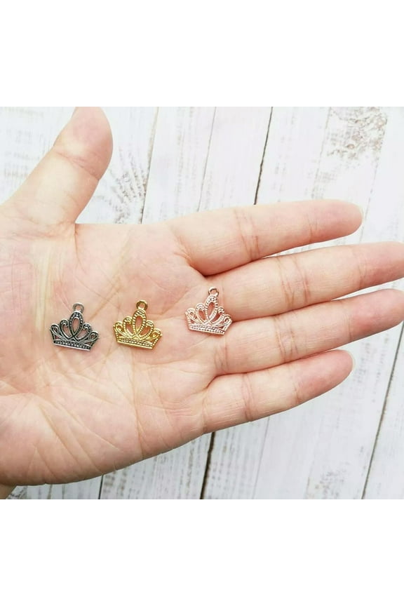 6 Crown Jewelry Charms Queen Pendants Rose Gold Silver Tone Alice In Wonderland