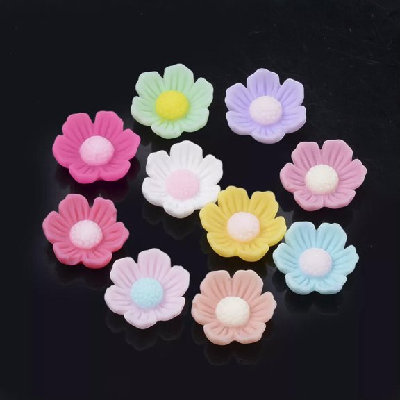 U8MO 6 Flower Cabochons Flatbacks Assorted Lot Flat Back 13mm Resin Jewelry Making