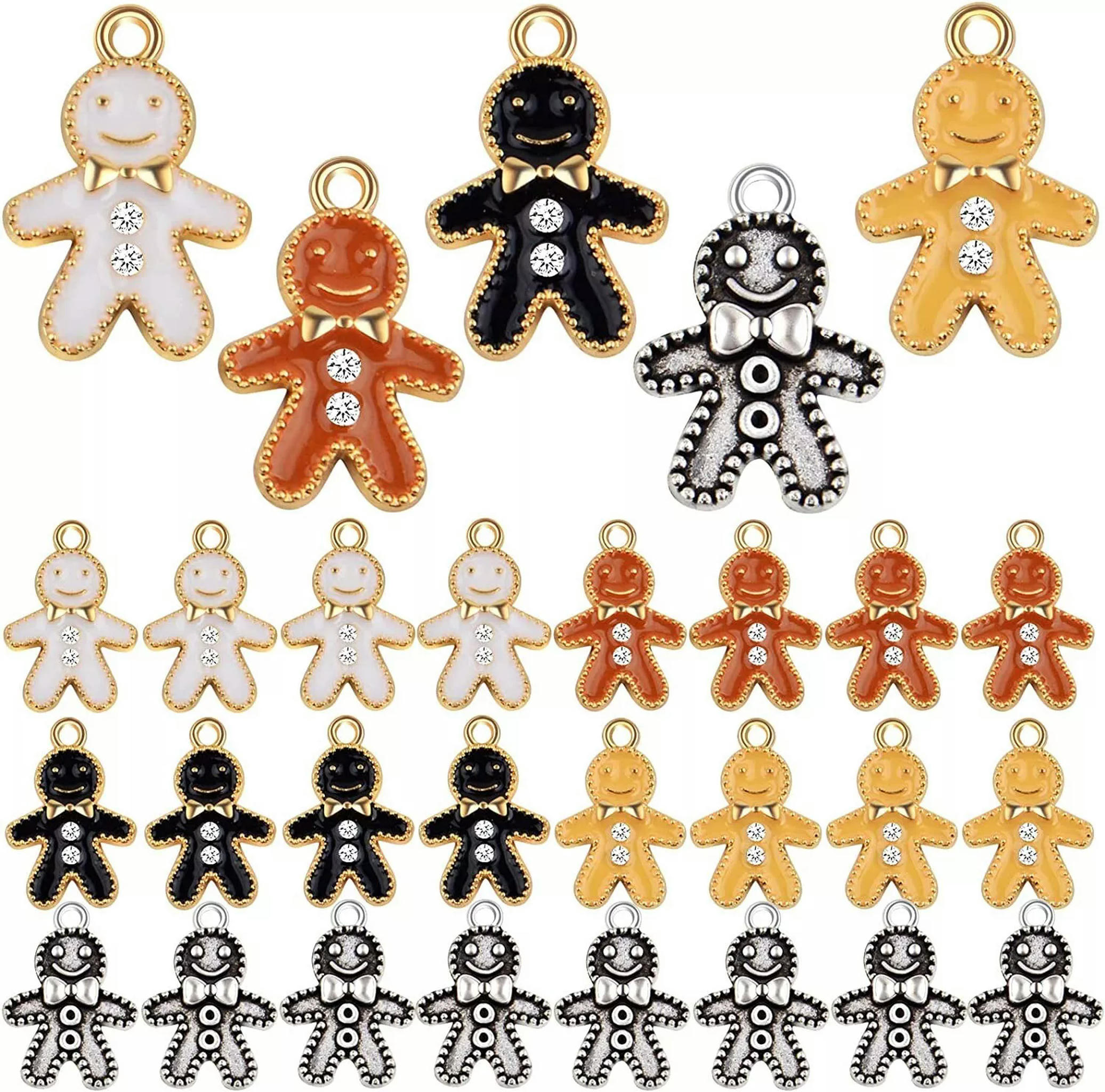 U8MO 6 Gingerbread Man Charms Gold Enamel Christmas Themed Jewelry Supplies Bulk