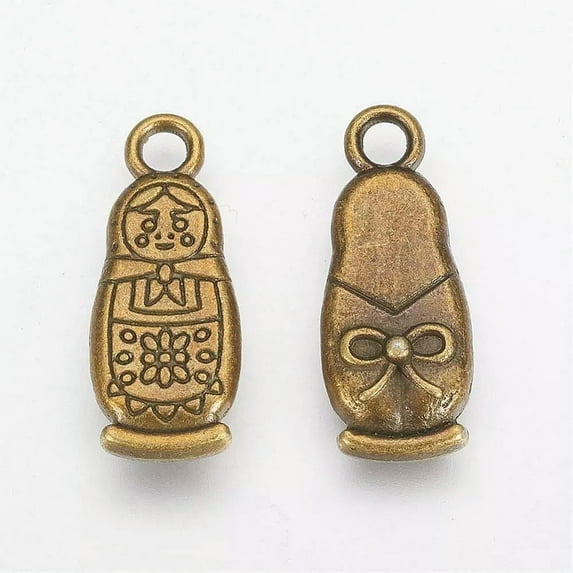 U8MO 6 Matryoshka Charms Antiqued Bronze Russian Doll Pendants 2 Sided Findings