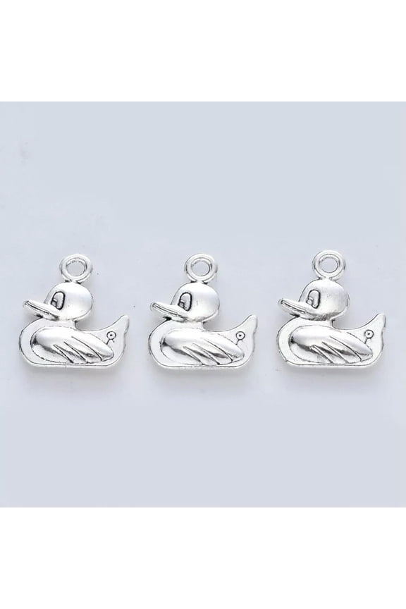 6 Rubber Ducky Charms Antiqued Silver Duck Pendants Cute Animal Jewelry 19mm
