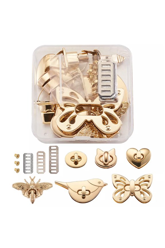 6 Set Light Gold Mixed Zinc Alloy Bag Twist Lock Accessories Handbags Turn Lock