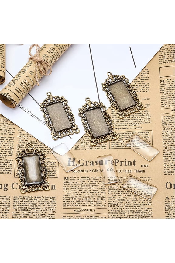 6 Sets Tibetan Alloy Pendant Setting Bezel Rectangle Filigree & 38x19mm Covers