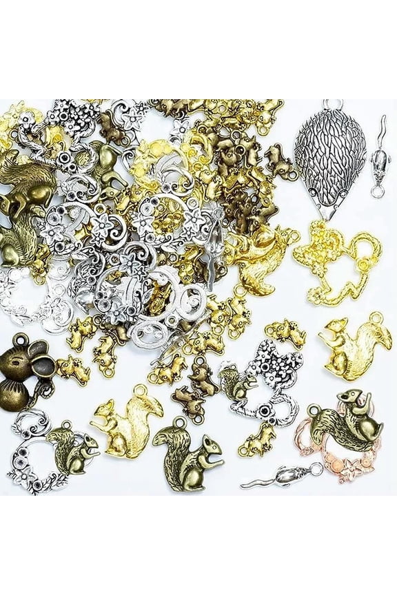 6 Squirrel Charms Mouse Animal Pendants 2 Sided Wildlife Rodent Gold Silver Mix