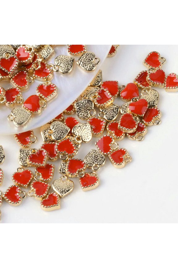 6 Tiny Heart Charms Enamel Gold Red Love Findings Dangles Jewelry Making