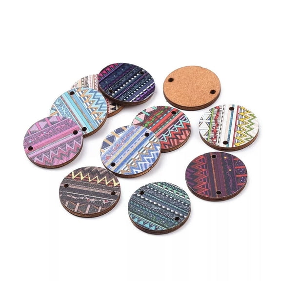 U8MO 6 Wood Circle Pendants Round Wooden Charms Printed Connector Links Assorted 20mm