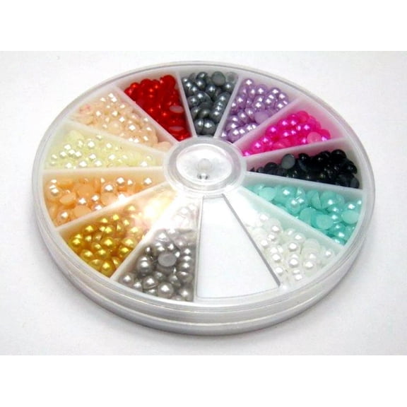 U8MO 600 Mixed Colour Half Pearl Round Bead 4mm Flat Back Gem with Wheel 12 Colour