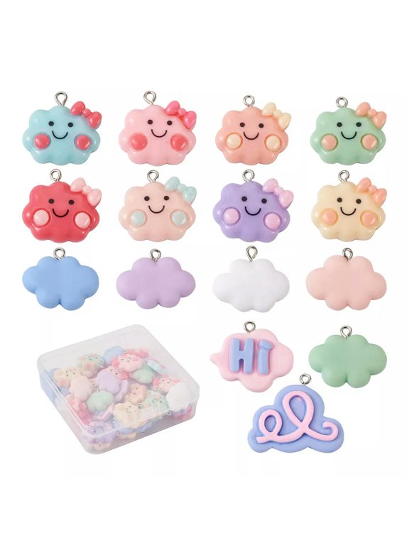 60pc Cloud Resin Pendants Cloud with Smiling Face Dangle Charms Ornament 22~26mm