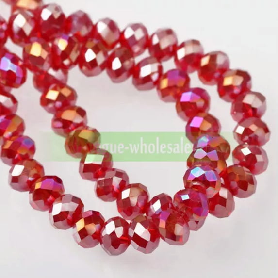 U8MO 60pcs 8mm Rondelle Faceted Crystal Glass Loose Spacer Beads lot Jewelry Findings-#19A Deep Red AB