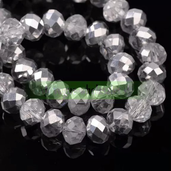 U8MO 60pcs 8mm Rondelle Faceted Crystal Glass Loose Spacer Beads lot Jewelry Findings-#1D Half Metal Silver