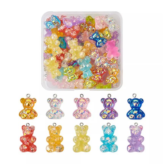 U8MO 60pcs Bear Electroplate Transparent Resin Pendants Cute Animal Charms 25~32mm