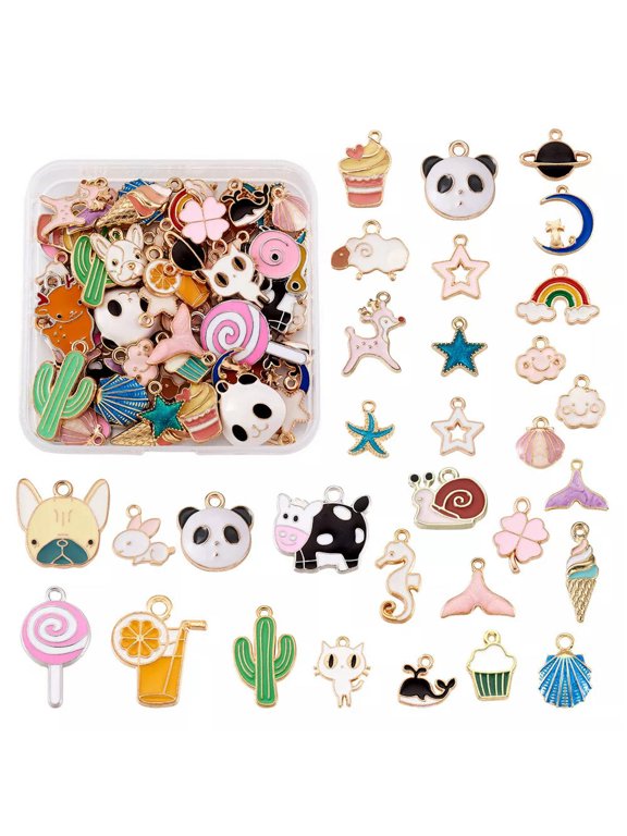 60pcs Mixed Alloy Enamel Pendants Mini Dangle Charms Crafting DIY Jewelry Making
